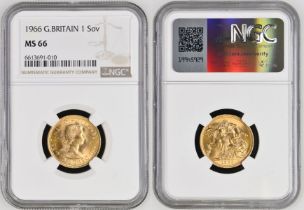 1966 Gold Sovereign Equal-finest NGC MS 66