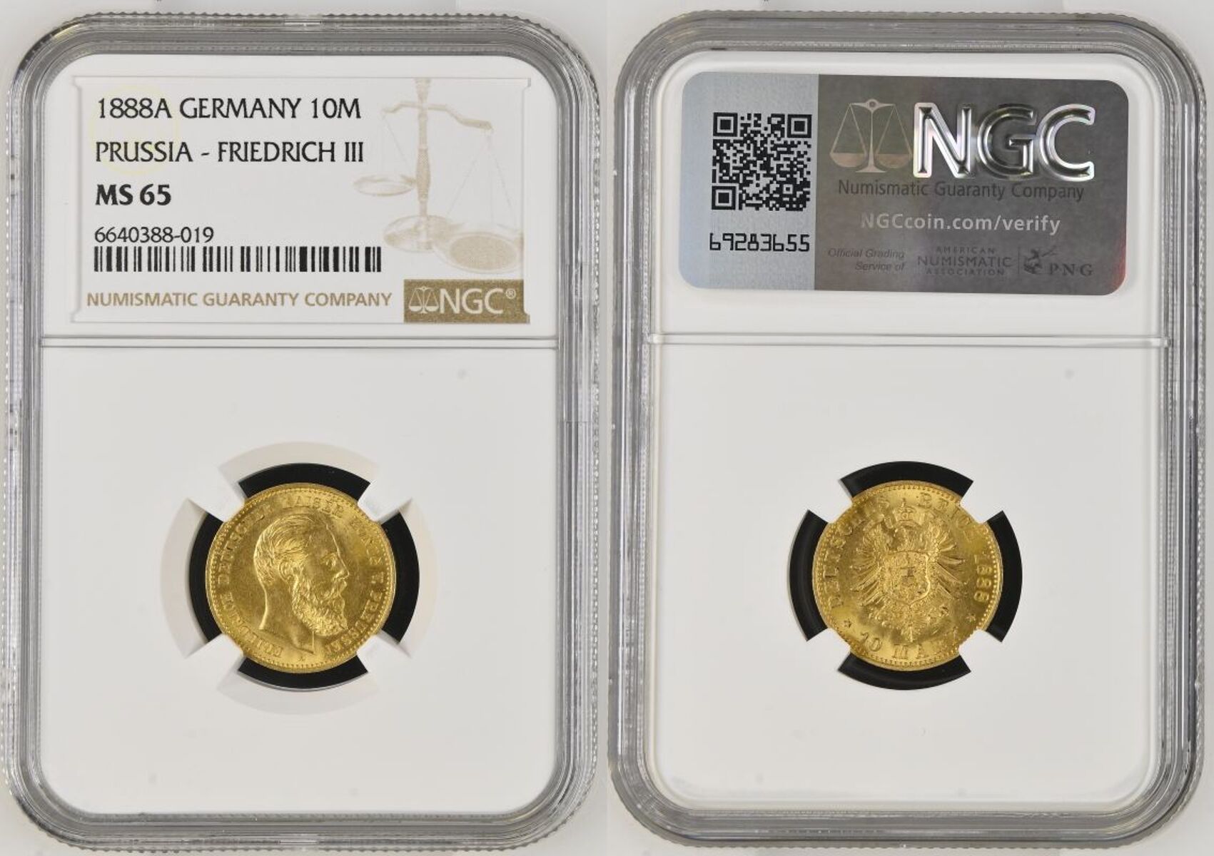 Germany: Prussia 1888 A Gold 10 Mark Friedrich III NGC MS 65 - Image 4 of 7