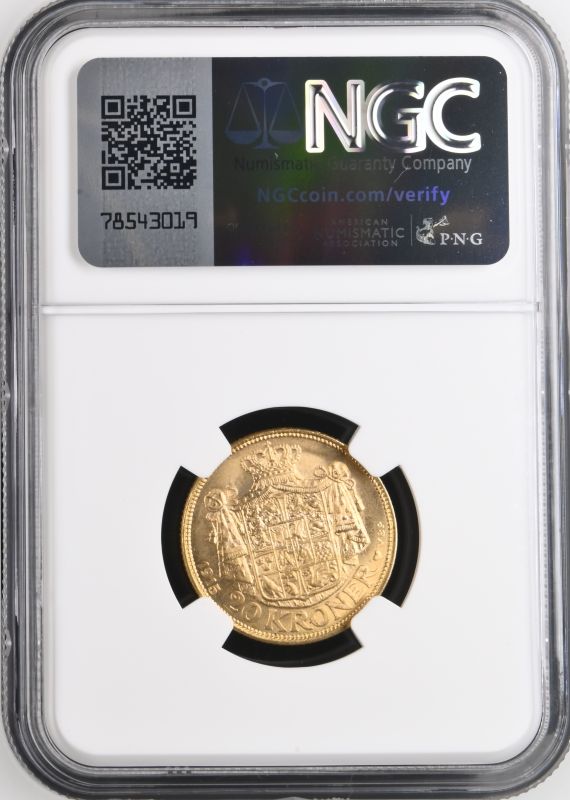 Denmark Christian X 1915 AH GJ Gold 20 Kroner NGC MS 63 - Image 6 of 7