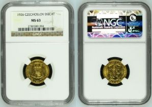 Czechoslovakia First Republic (1918-1938) 1926 Gold 1 Ducat without serial numbers NGC MS 63