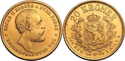 Norway Oscar II 1878 Gold 20 Kroner
