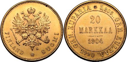 Finland Nicholas II 1904 Gold 20 Markkaa