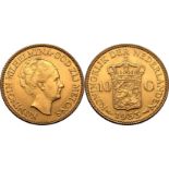 Netherlands 1933 Gold 10 Gulden Wilhelmina