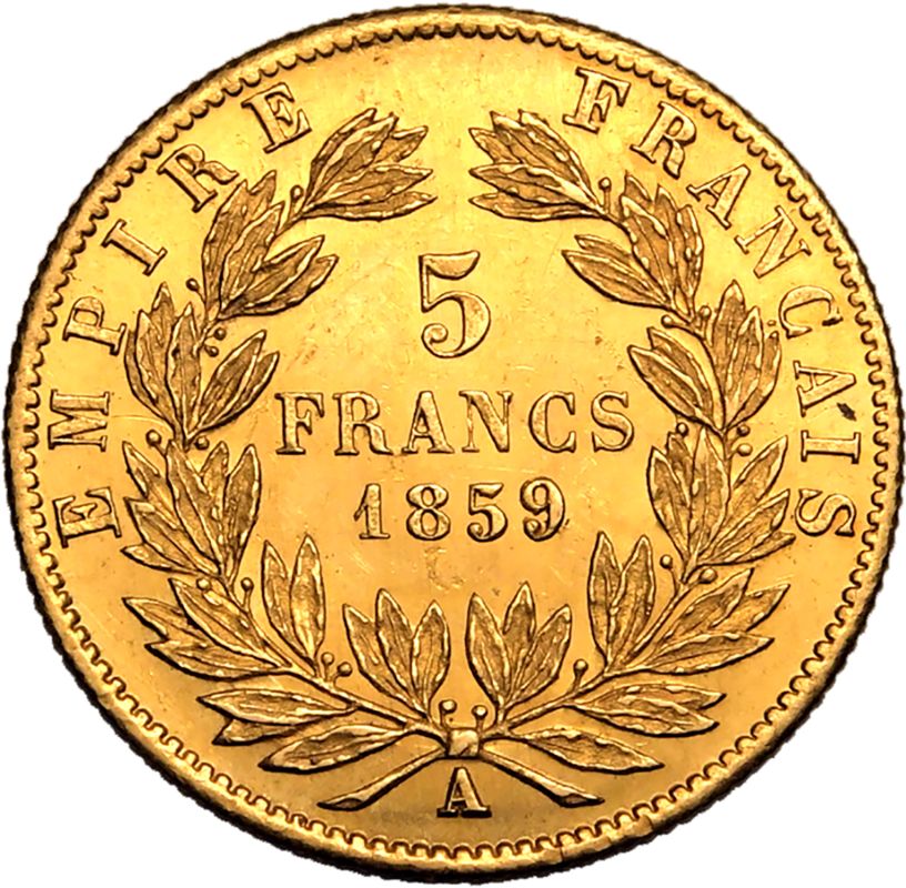 France Napoleon III 1859 A Gold 5 Francs - Image 3 of 3