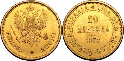 Finland Alexander II 1878 Gold 20 Markkaa