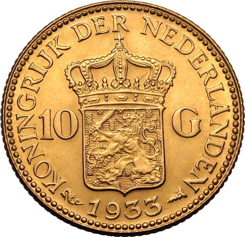 Netherlands 1933 Gold 10 Gulden Wilhelmina - Image 3 of 3