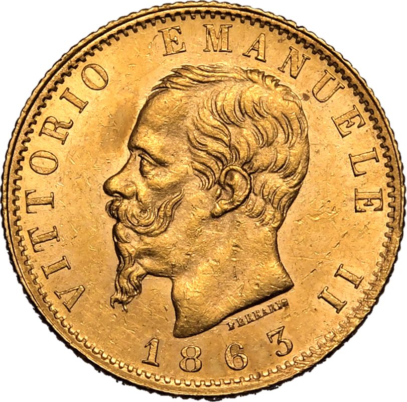 Italy Vittorio Emanuele II 1863 T BN Gold 20 Lire - Image 2 of 3