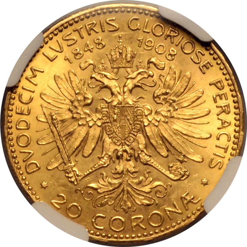 Austria: Habsburg Franz Joseph I 1908 Gold 20 Corona NGC MS 62 - Image 3 of 7