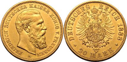 Germany: Prussia Friedrich III 1888 A Gold 20 Mark
