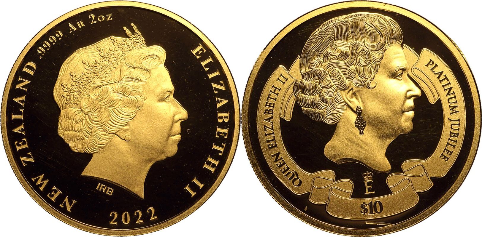 New Zealand Elizabeth II 2022 Gold Proof 10 Dollars Queen Elizabeth II Platinum Jubilee Box & COA