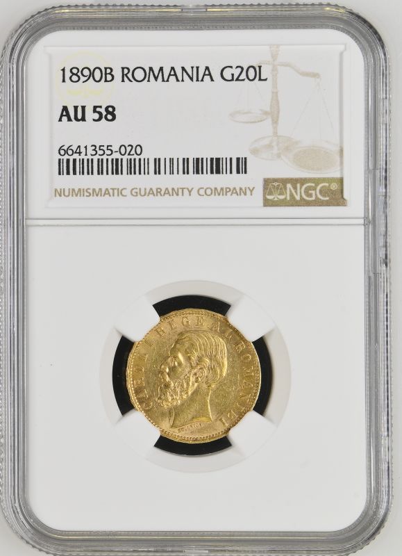 Romania Carol I 1890 Gold 20 Lei NGC AU 58 - Image 5 of 7