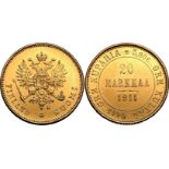 Finland Nicholas II 1911 Gold 20 Markkaa