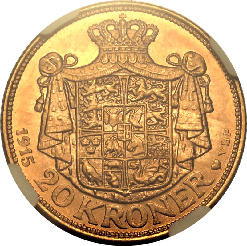 Denmark Christian X 1915 AH GJ Gold 20 Kroner NGC MS 63 - Image 3 of 7