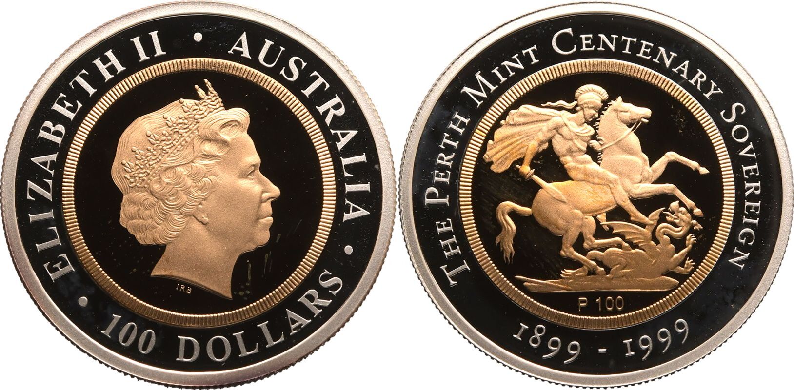 Australia Elizabeth II 1999 Bi-Metallic Gold (.916) center in Silver (.999) ring 100 Dollars 100th A