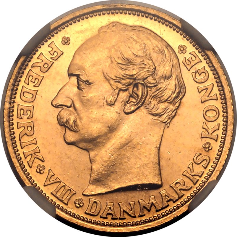 Denmark Frederik VIII 1911 VBP; GJ Gold 20 Kroner NGC MS 64 - Image 2 of 7