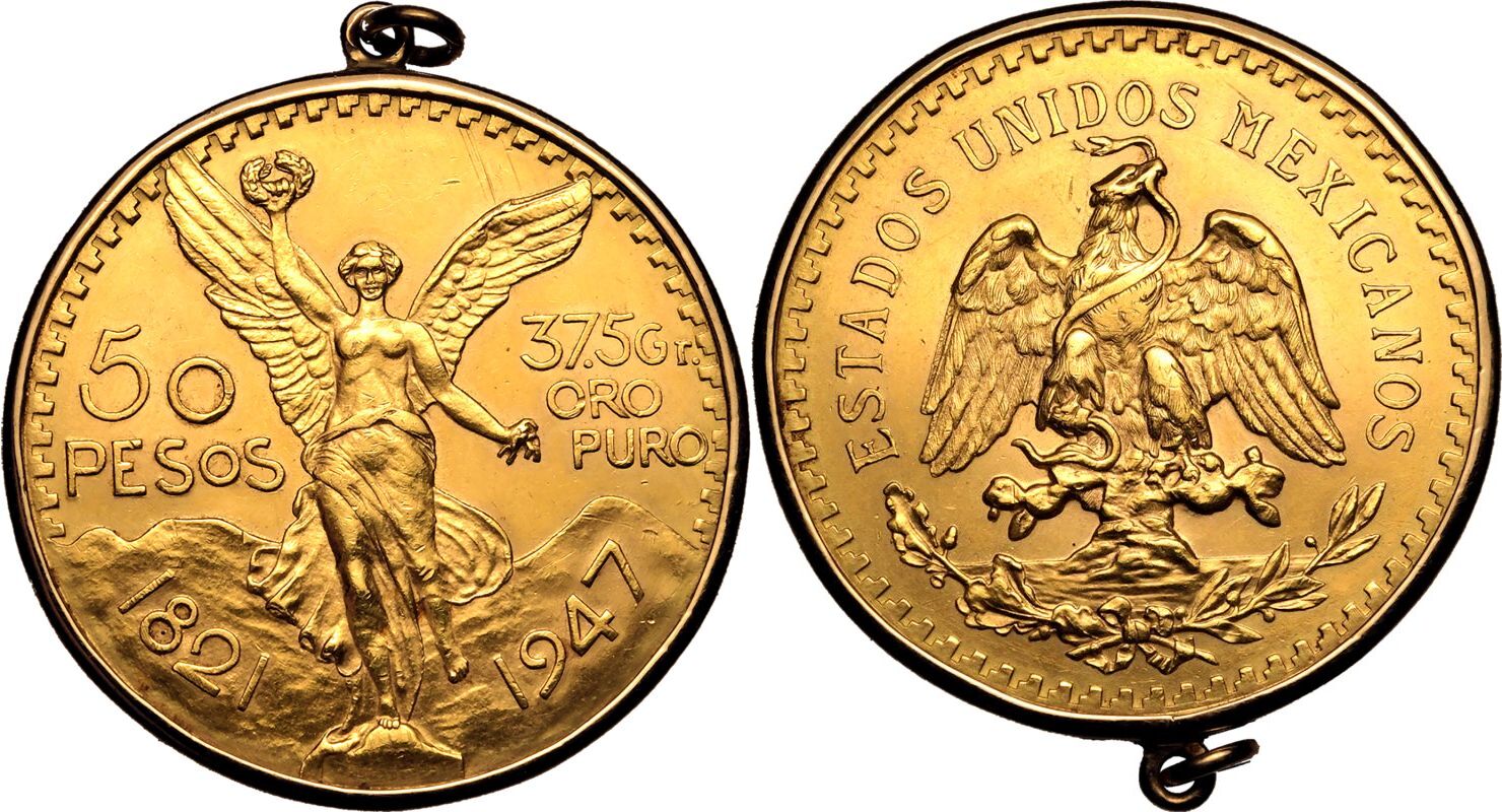 Mexico Mexican Republic 1947 Gold 50 Pesos Mounted