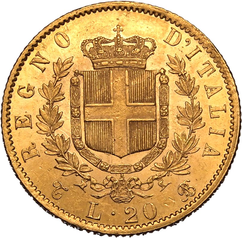 Italy Vittorio Emanuele II 1863 T BN Gold 20 Lire - Image 3 of 3