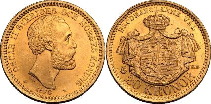 Sweden Oscar II 1878 EB Gold 20 Kronor