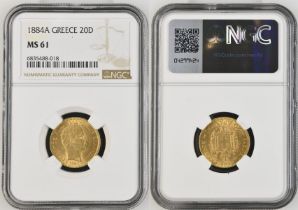 Greece George I 1884 Gold 20 Drachmai NGC MS 61