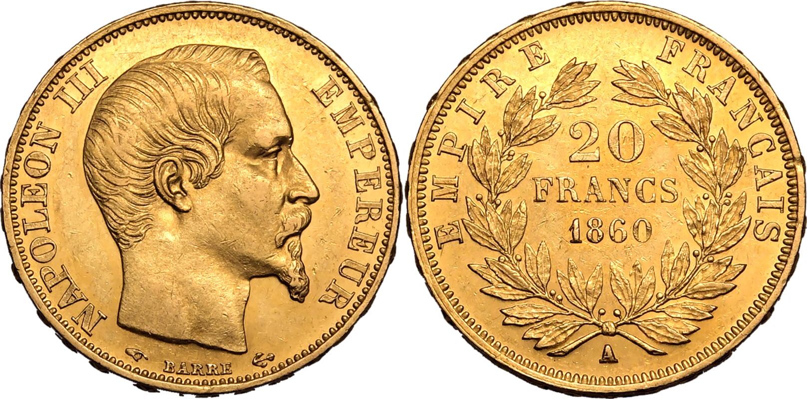 France Napoleon III 1860 A Gold 20 Francs