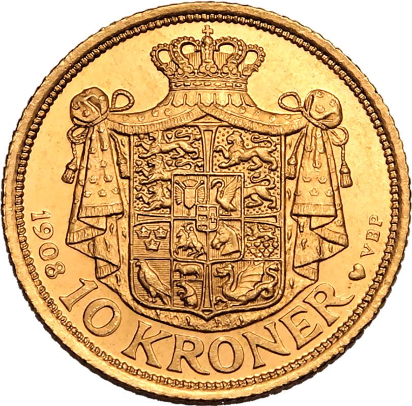 Denmark Frederik VIII 1908 VBP GJ Gold 10 Kroner - Image 3 of 3