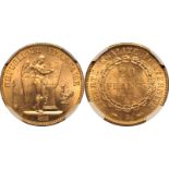 France Third Republic 1895 A Gold 20 Francs NGC MS 65