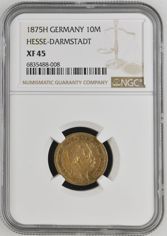 Germany: Hessen-Darmstadt 1875 H Gold 10 Mark Ludwig III NGC XF 45 - Image 2 of 3