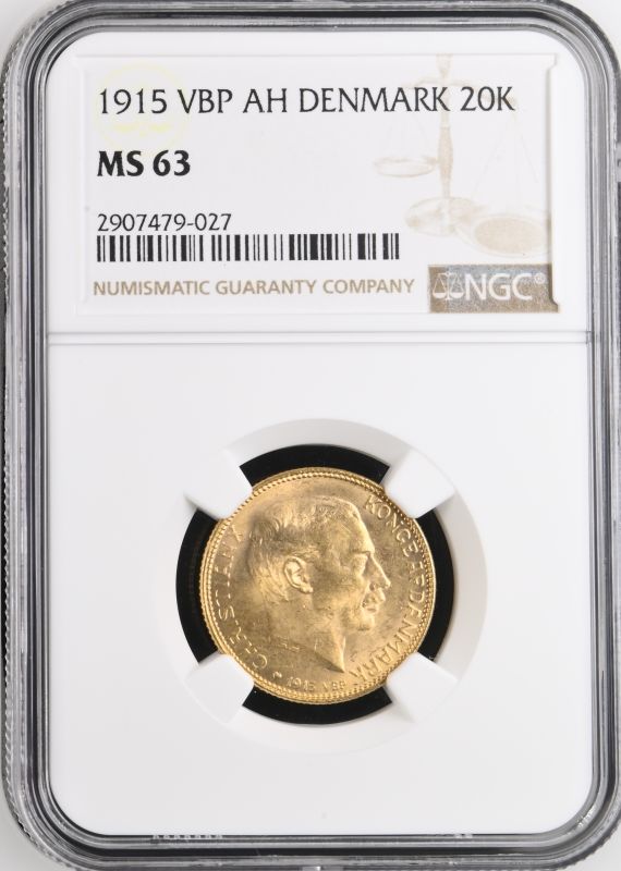 Denmark Christian X 1915 AH GJ Gold 20 Kroner NGC MS 63 - Image 5 of 7