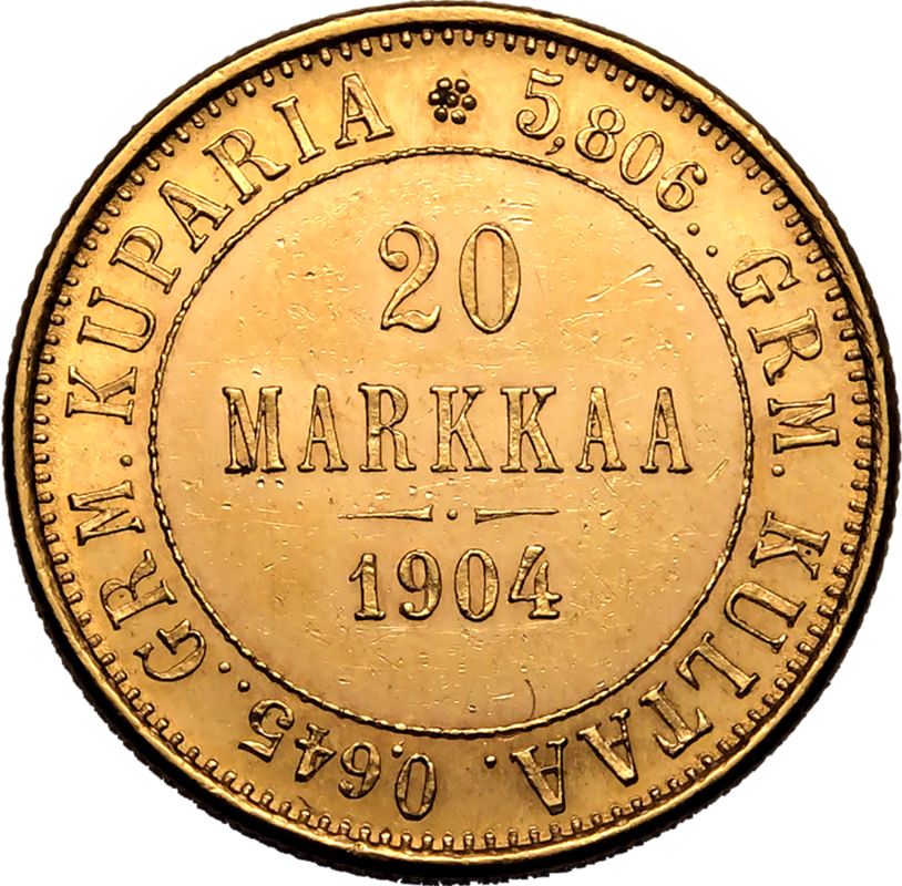 Finland Nicholas II 1904 Gold 20 Markkaa - Image 3 of 3