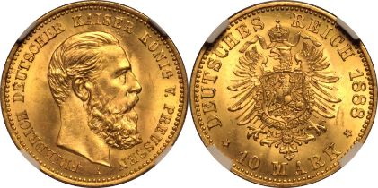 Germany: Prussia 1888 A Gold 10 Mark Friedrich III NGC MS 65
