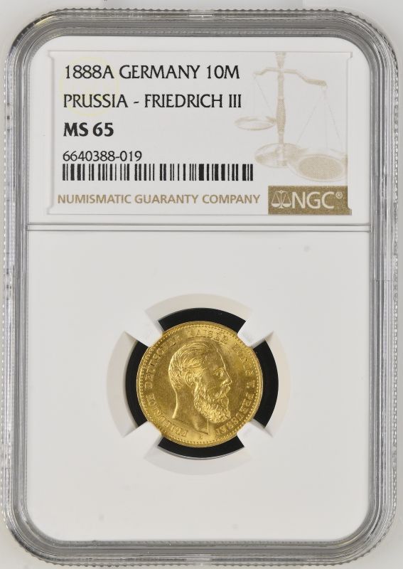 Germany: Prussia 1888 A Gold 10 Mark Friedrich III NGC MS 65 - Image 5 of 7