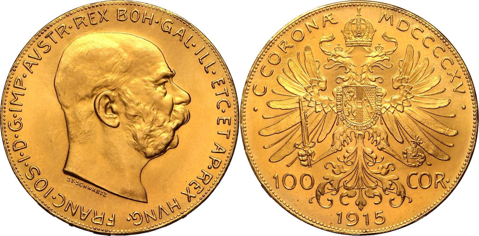 Austria: Habsburg Franz Joseph I 1915 Gold 100 Corona