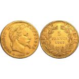 France Napoleon III 1863 BB Gold 5 Francs Napoleon III