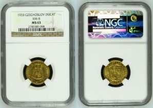 Czechoslovakia First Republic (1918-1938) 1933 Gold 1 Ducat without serial numbers NGC MS 63