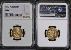 Peru 1919 Gold 1 Libra NGC MS 62
