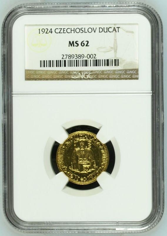 Czechoslovakia First Republic (1918-1938) 1924 Gold 1 Ducat without serial numbers NGC MS 62 - Image 2 of 3