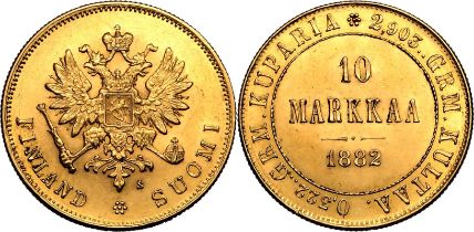 Finland Nicholas II 1882 Gold 10 Markkaa