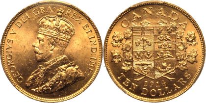 Canada 1914 Gold 10 Dollars PCGS MS65