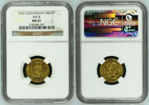 Czechoslovakia First Republic (1918-1938) 1932 Gold 1 Ducat without serial numbers NGC MS 63