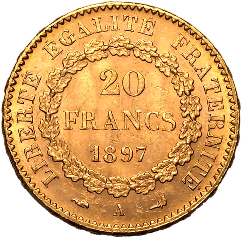 France Third Republic 1897 A Gold 20 Francs - Image 3 of 3
