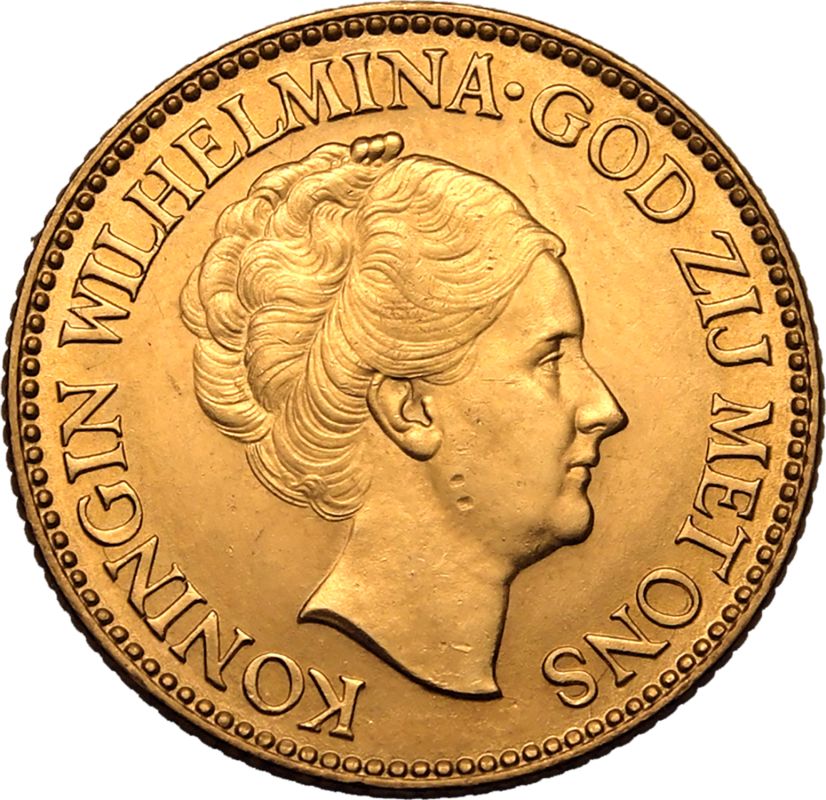 Netherlands 1933 Gold 10 Gulden Wilhelmina - Image 2 of 3