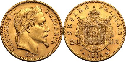 France Napoleon III 1865 A Gold 20 Francs