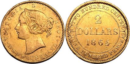 Canada: Newfoundland 1865 Gold 2 Dollars Victoria