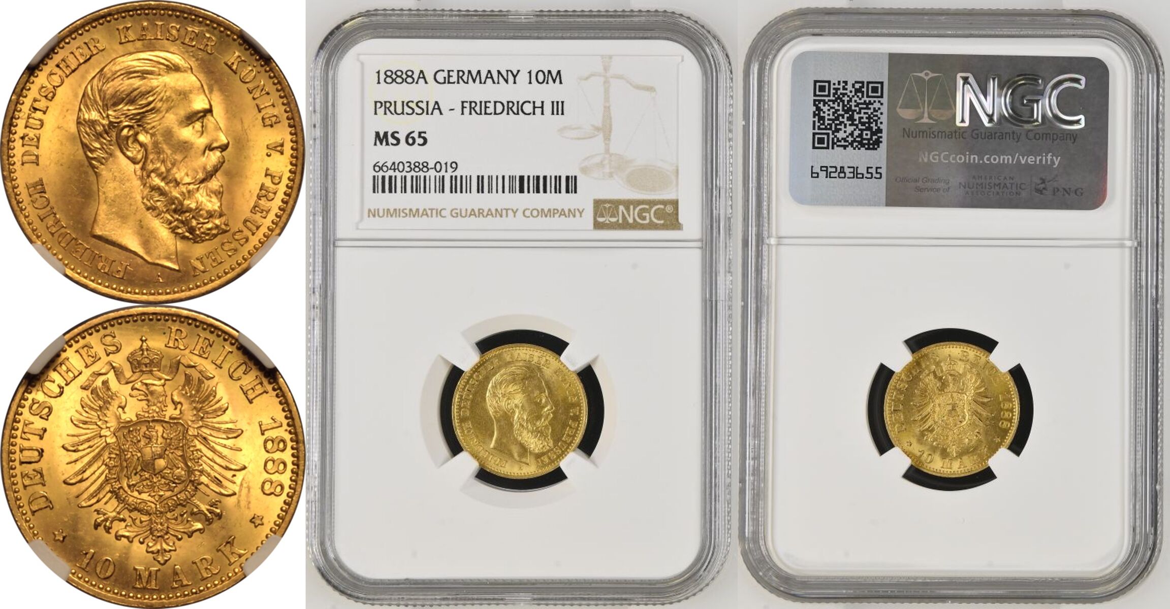 Germany: Prussia 1888 A Gold 10 Mark Friedrich III NGC MS 65 - Image 7 of 7