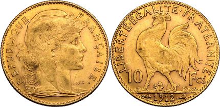 France Third Republic 1912 Gold 10 Francs