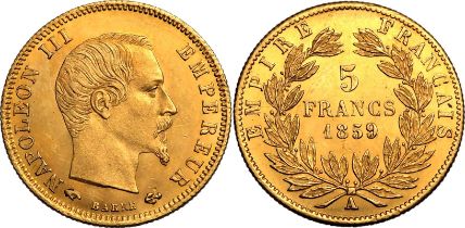 France Napoleon III 1859 A Gold 5 Francs