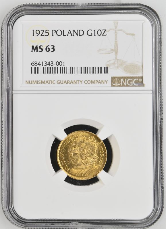 Poland Republic 1925 Gold 10 Zlotych Boleslaw Chrobry NGC MS 63 - Image 2 of 3