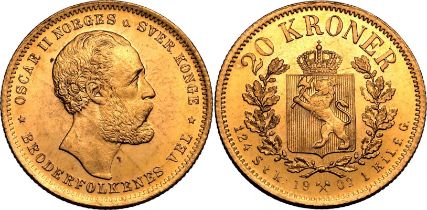 Norway Oscar II 1902 Gold 20 Kroner