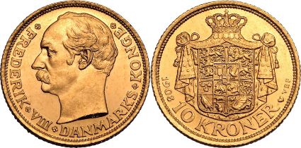 Denmark Frederik VIII 1908 VBP GJ Gold 10 Kroner