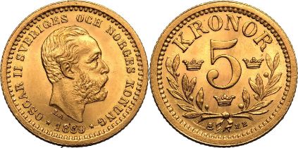 Sweden Oscar II 1899 EB Gold 5 Kronor